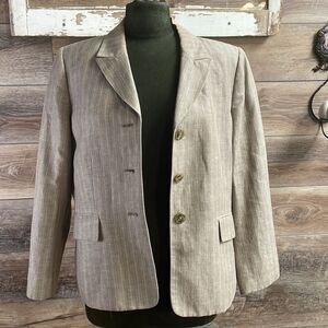 Suit Studio NY Ladies  Linen and Cotton Suit Jacket Tan Pinstripe Size 14P